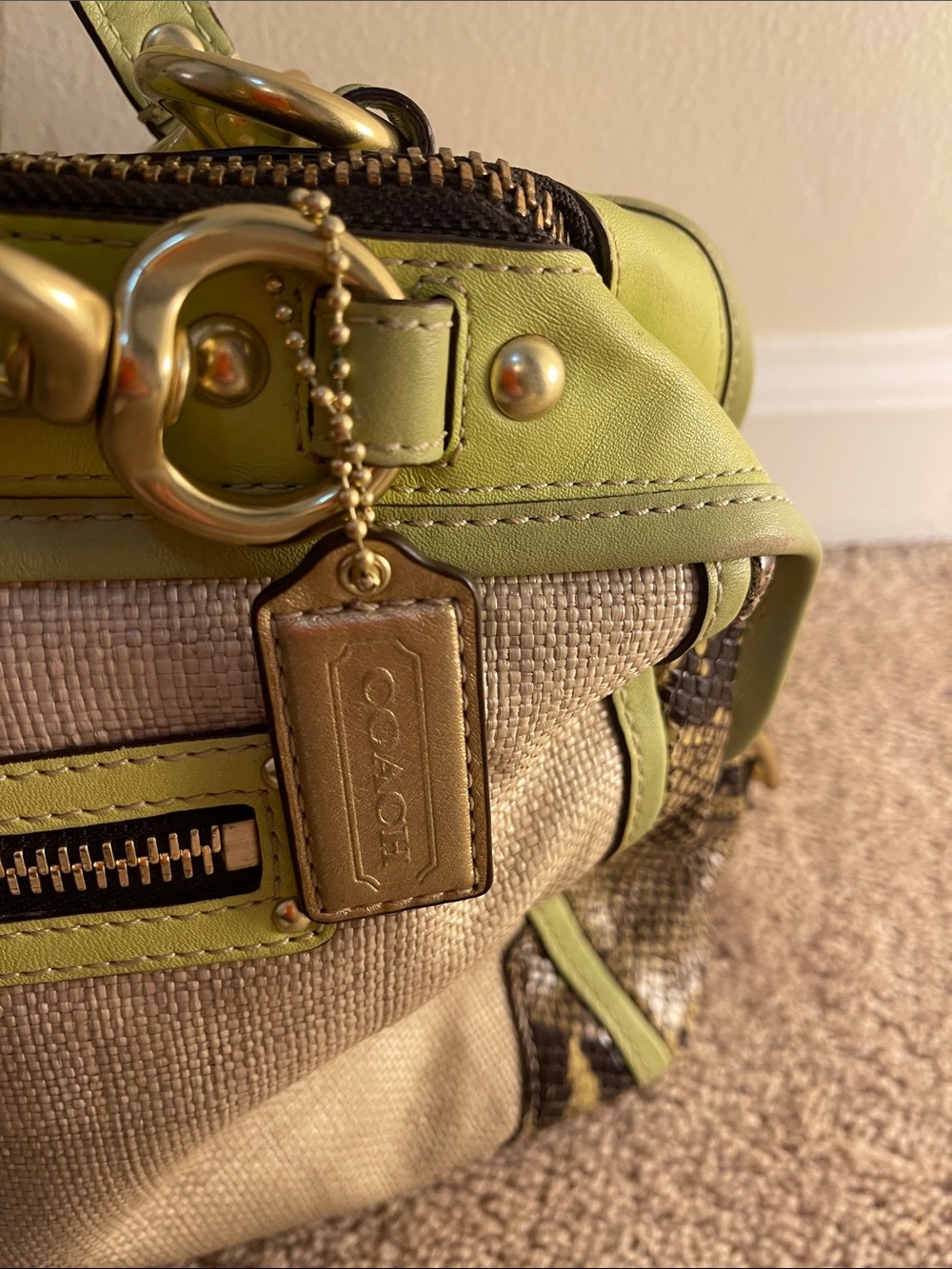 Coach Natalie bag Green Trim Python-Print Canvas Shoulder Bag gold accents - Picture 4 of 13